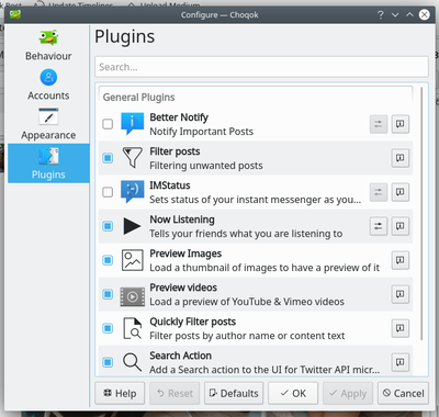 choqoK Plugins configuration page